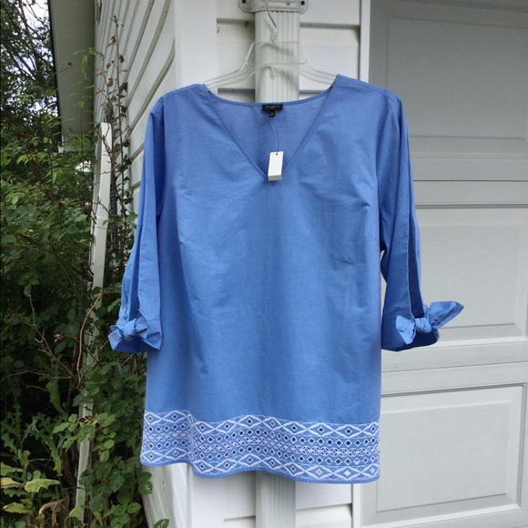 NWT Talbots Fun Blue White Embroidery Tie Sleeve - Picture 4 of 6